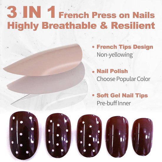 24 Stuks Press on Nails - Kunstnagels Kort met Herfst-Winter Bruin, Puntjes, Loops & Karo - Nagels voor het Plakken met Glitter Gradient voor Vrouwen & Meisjes, DIY Feest Manicure — afbeelding 5