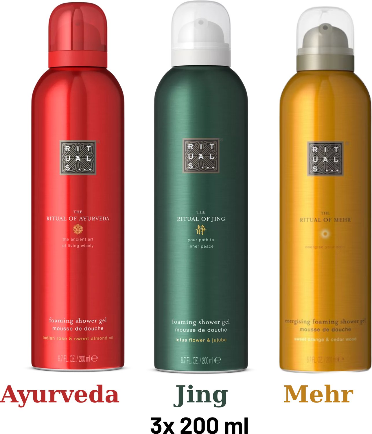 Rituals - Shower Gel Value Pack - Mehr 200 ml + Jing 200 ml + Ayurveda 200 ml - Douchegel - Shower Foam
