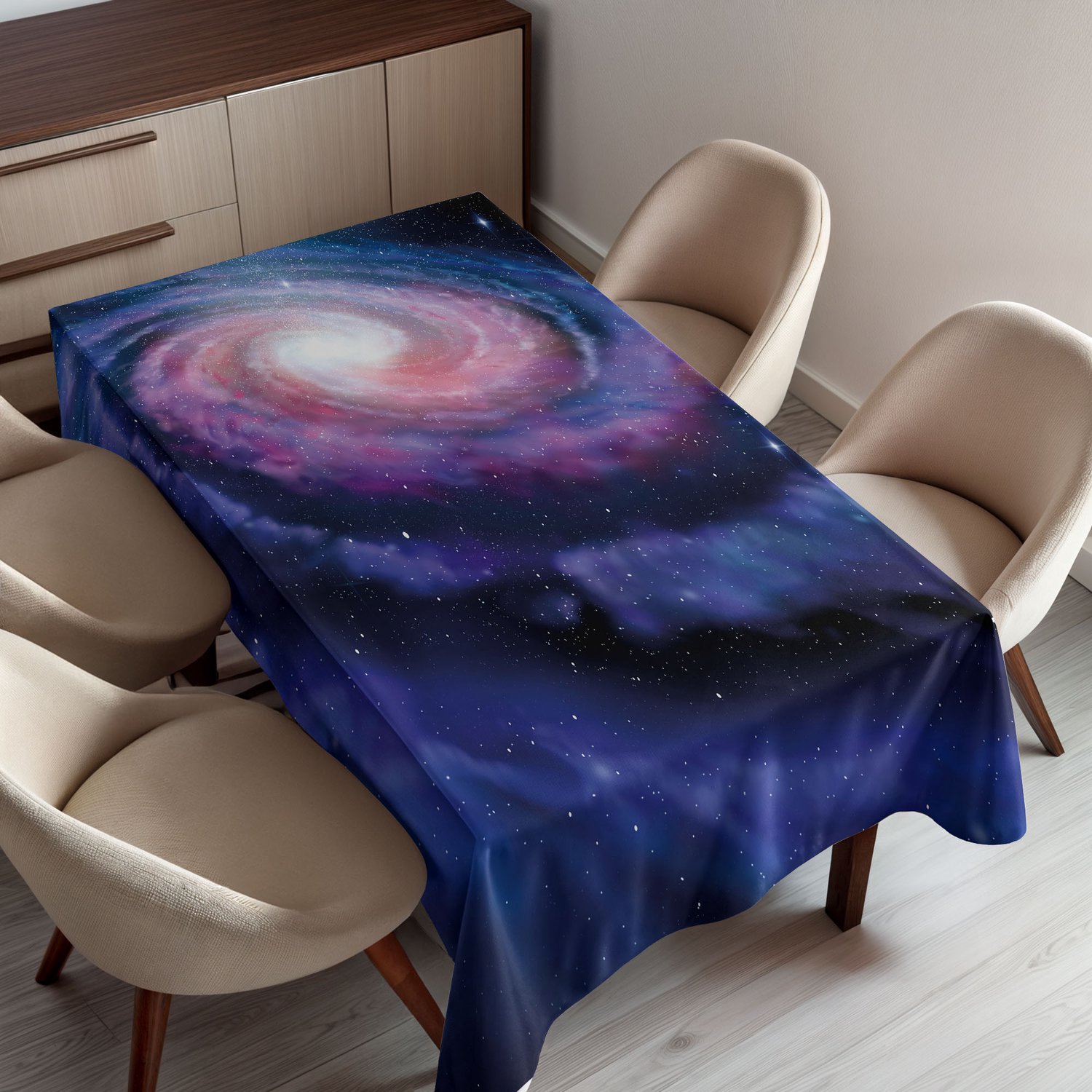 ABAKUHAUS Modern Tafelkleed, Spiraalstelsel Andromeda Melkweg Kosmisch Stof Oneindigheid Mysterie Kunstwerk, Rechthoekig Tafelkleed voor Eetkamer Keukendecoratie, 150 x 220 cm, Blauw Paars