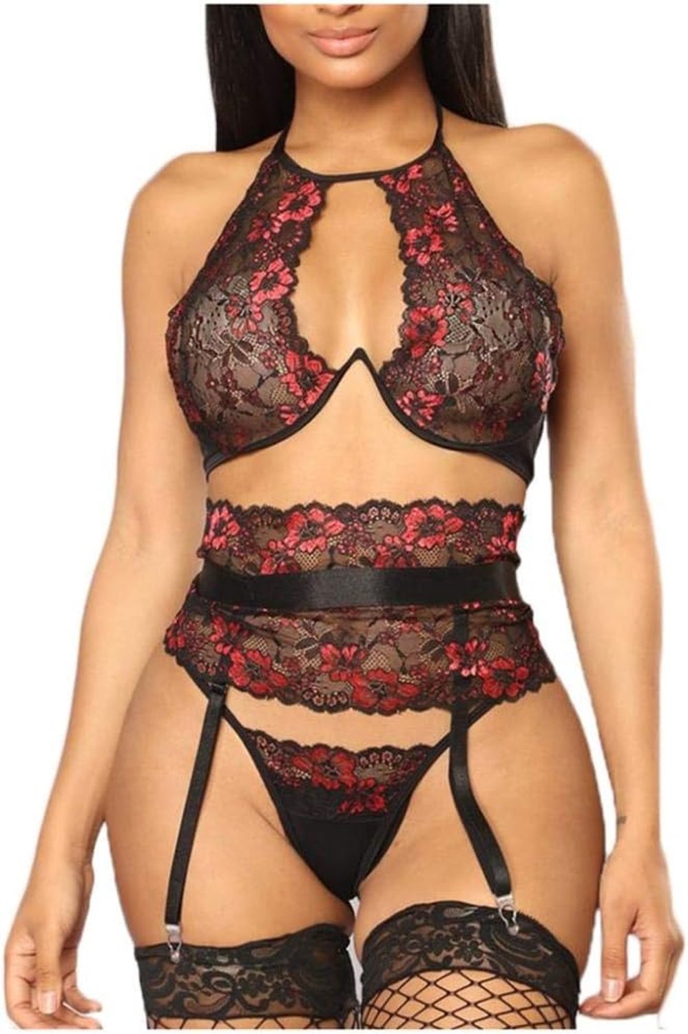 Kleding vrouw sexy lingerie set beha string kousenband zien door kant kostuums dameskleding