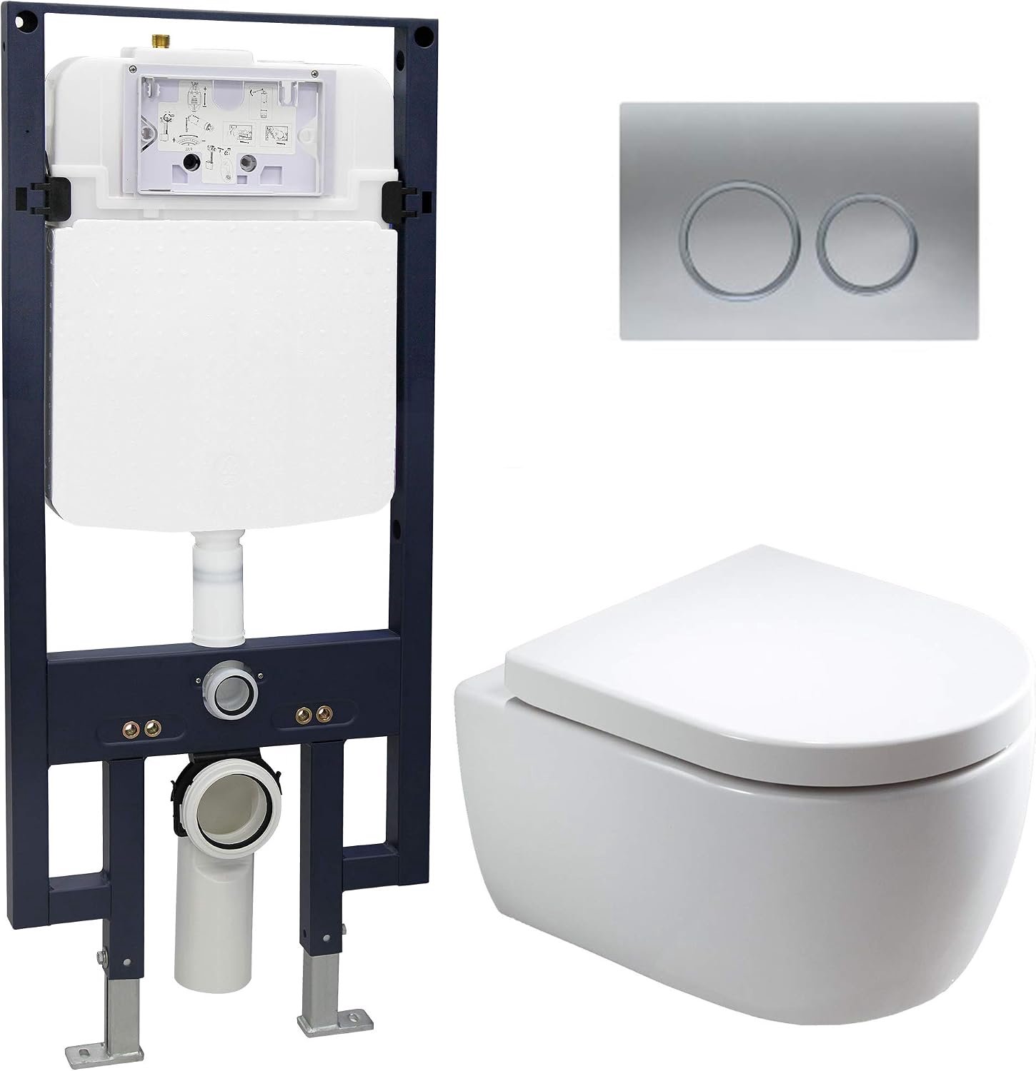 WC-pakket 22: WC NT2039 en Soft-Close zitting met voorwandelement G3008 en bedieningsplaat vooraan, Trekkerplaat:Model 4111 satijn