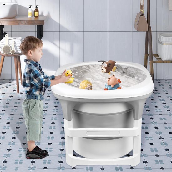 Opvouwbaar babybad, XXL babydouche, antislip voeten, afvoerstop - 3-in-1 (grijs, rond, 67 x 67 x 61 cm) — afbeelding 3