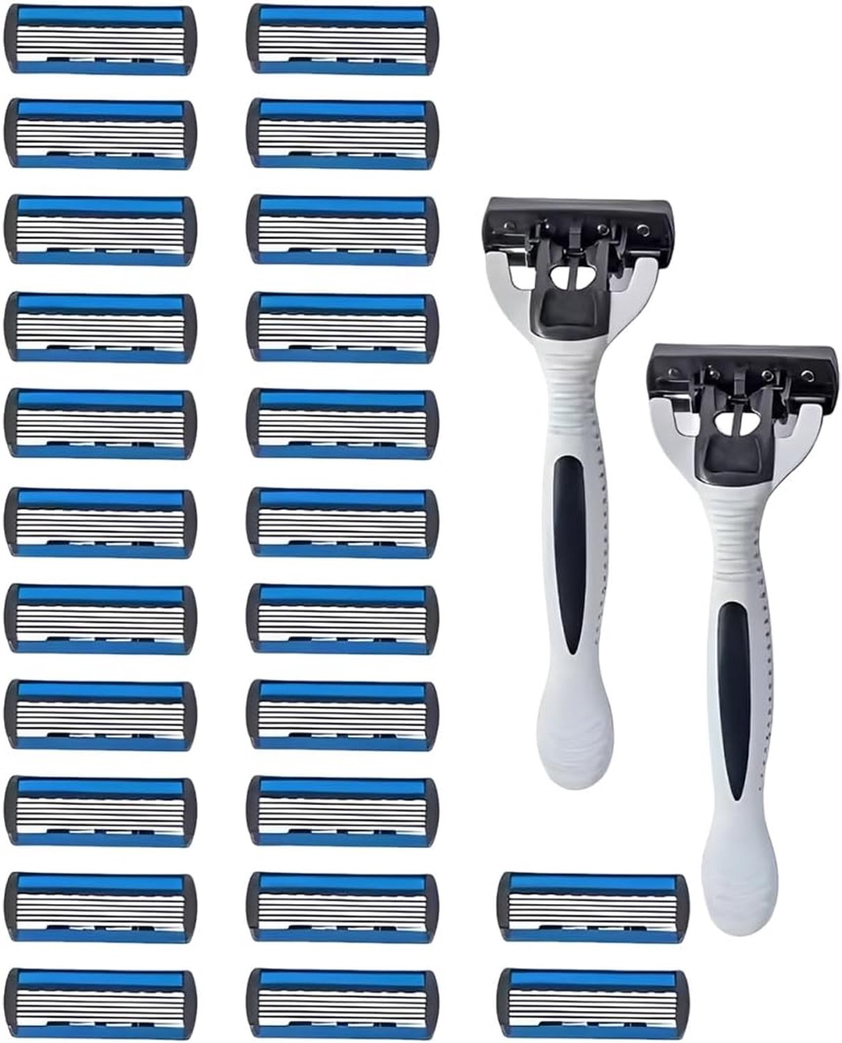 1 set scheermesjes voor heren, 6 nat scheermesjes, 30 reservemesjes met glijstrips, 2 handgrepen voor een grondige scheerbeurt
