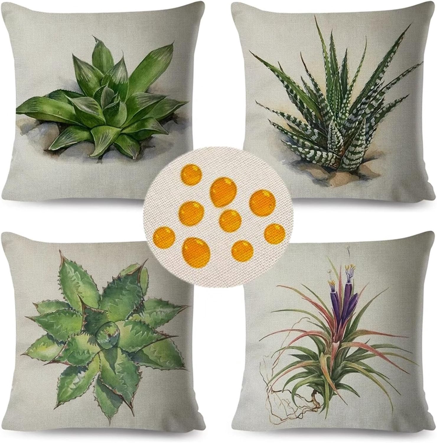 Outdoor Kussenhoezen 32x32 inch Set van 4 Waterbestendig Decoratieve Kussenslopen Linnen materiaal, Gedrukt Kussenslopen, voor tuinbank Slaapkamer, 80 cm x 80 cm Groene Planten