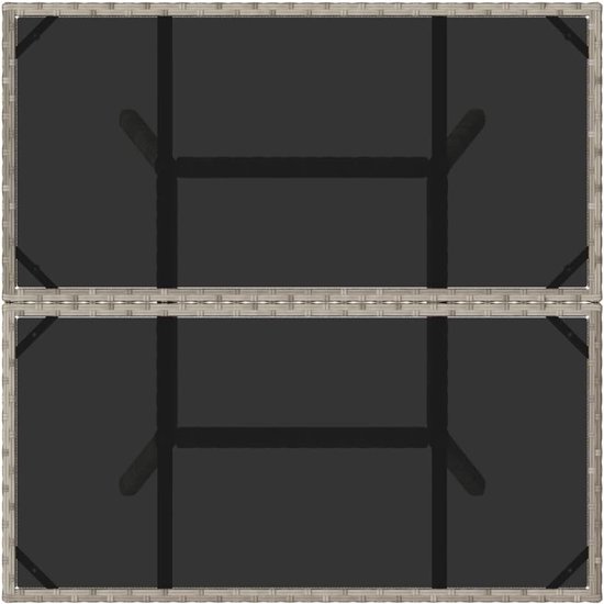 Tuintafel, 80 x 80 x 75 cm, met lichtgrijze glasplaat, voor terras, tuin en achtertuin, stabiel gepoedercoat stalen frame, onderhoudsvriendelijk PE-rotan — afbeelding 5