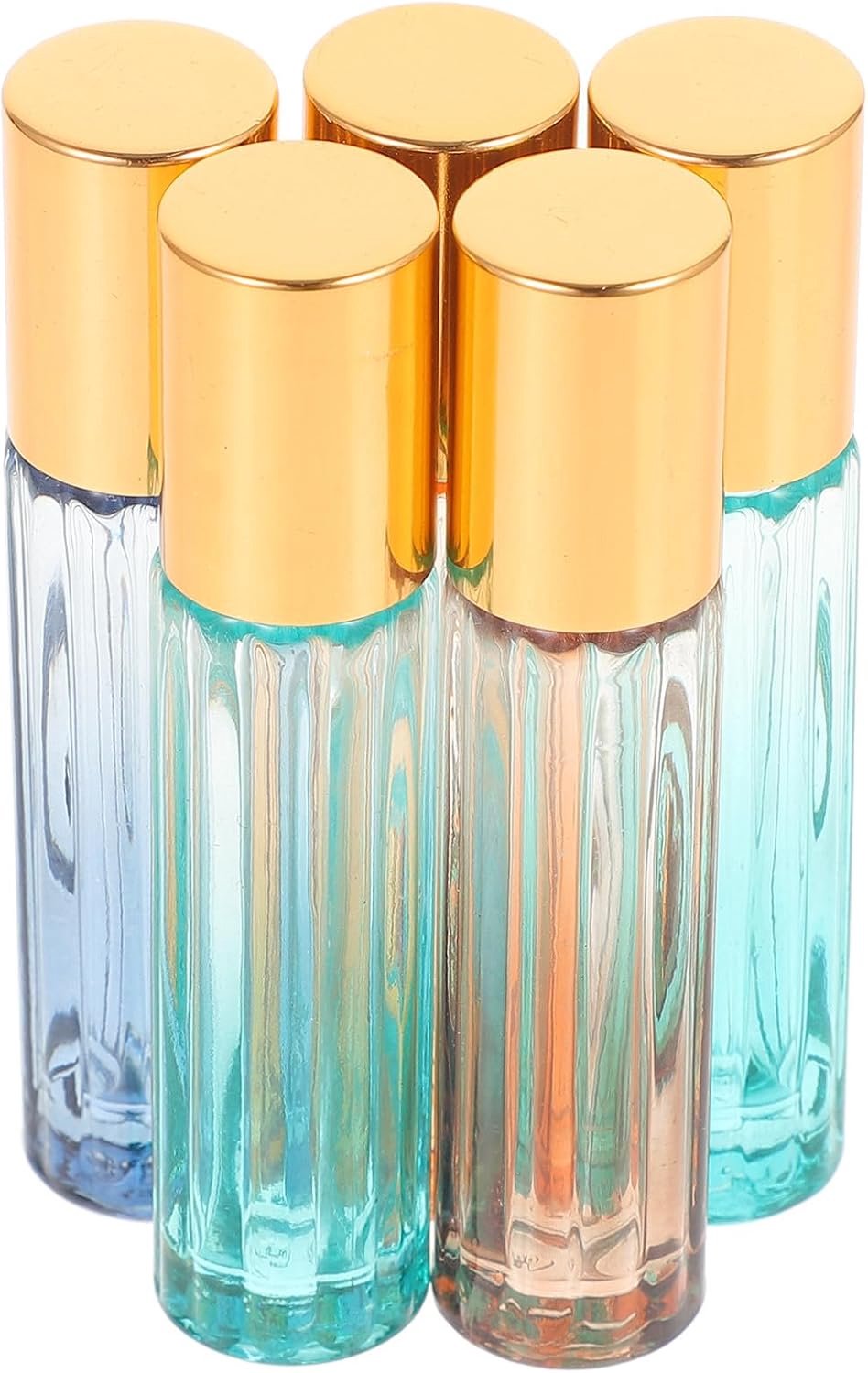 5 Stuks Delige Draagbare Glazen Parfumverstuivers met Twill-patroon Compacte Rollerflessen voor Essentiële Oliën Vloeistoffen Lekvrij Gemakkelijk Mee Te Willekeurige Kleur