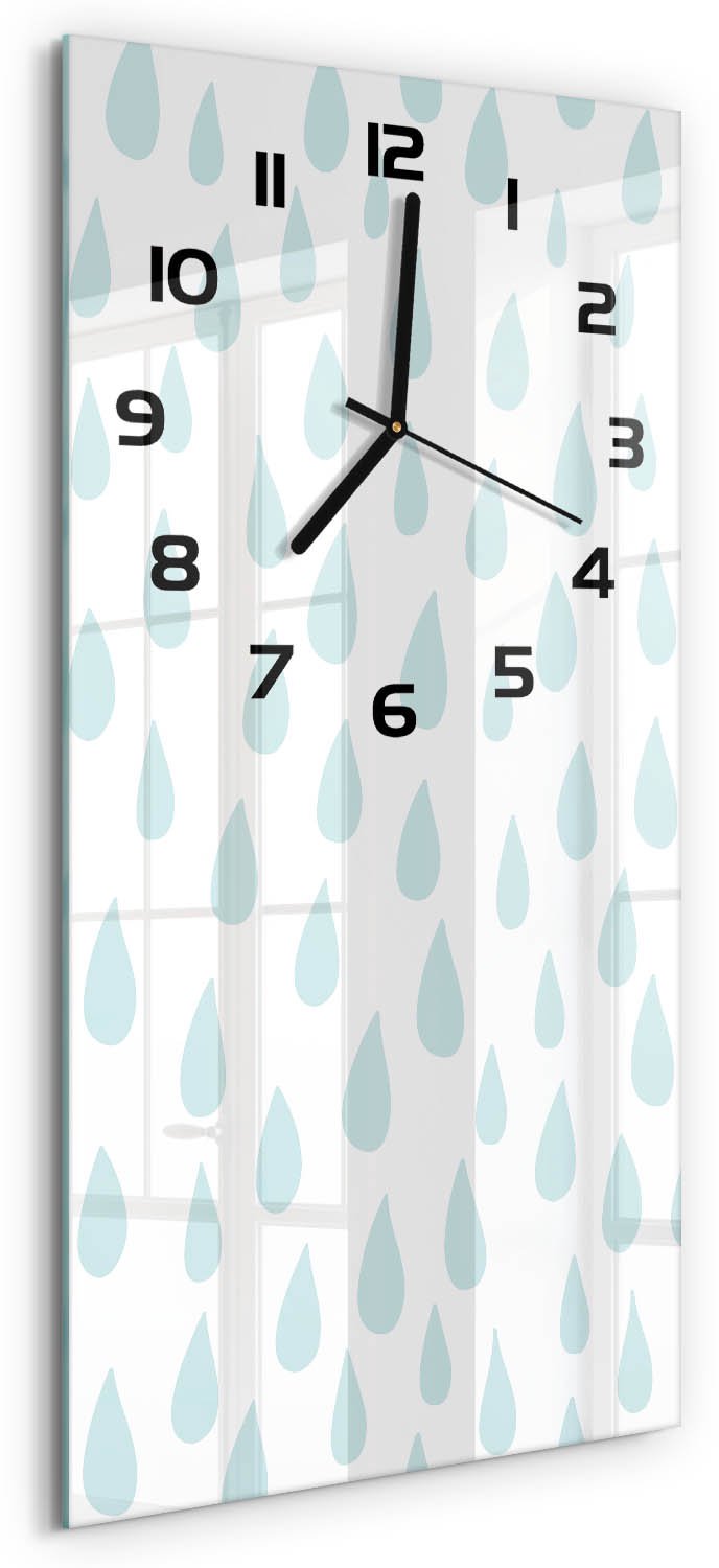 Tulup Wandklok - Druppel Gekleurde Glazen Klok - 30x60 cm - Blauw Glazen Klok Met Print - Zwarte handen - Rechthoekige Klok - Moderne Wandklok Glas - Wandklok Glas Decoratie