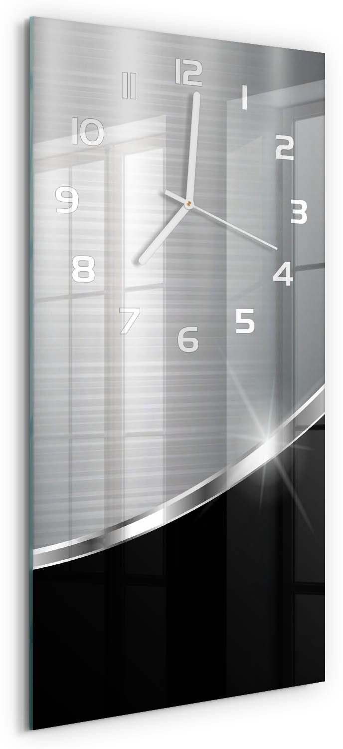 Tulup Wandklok - Metaalabstractie Wandklok Glas Decoratie - 30x60 cm - Zilver Gekleurde Glazen Klok - Witte handen - Rechthoekige Klok - Klok Glas Met Opdruk - Moderne Wandklok Glas