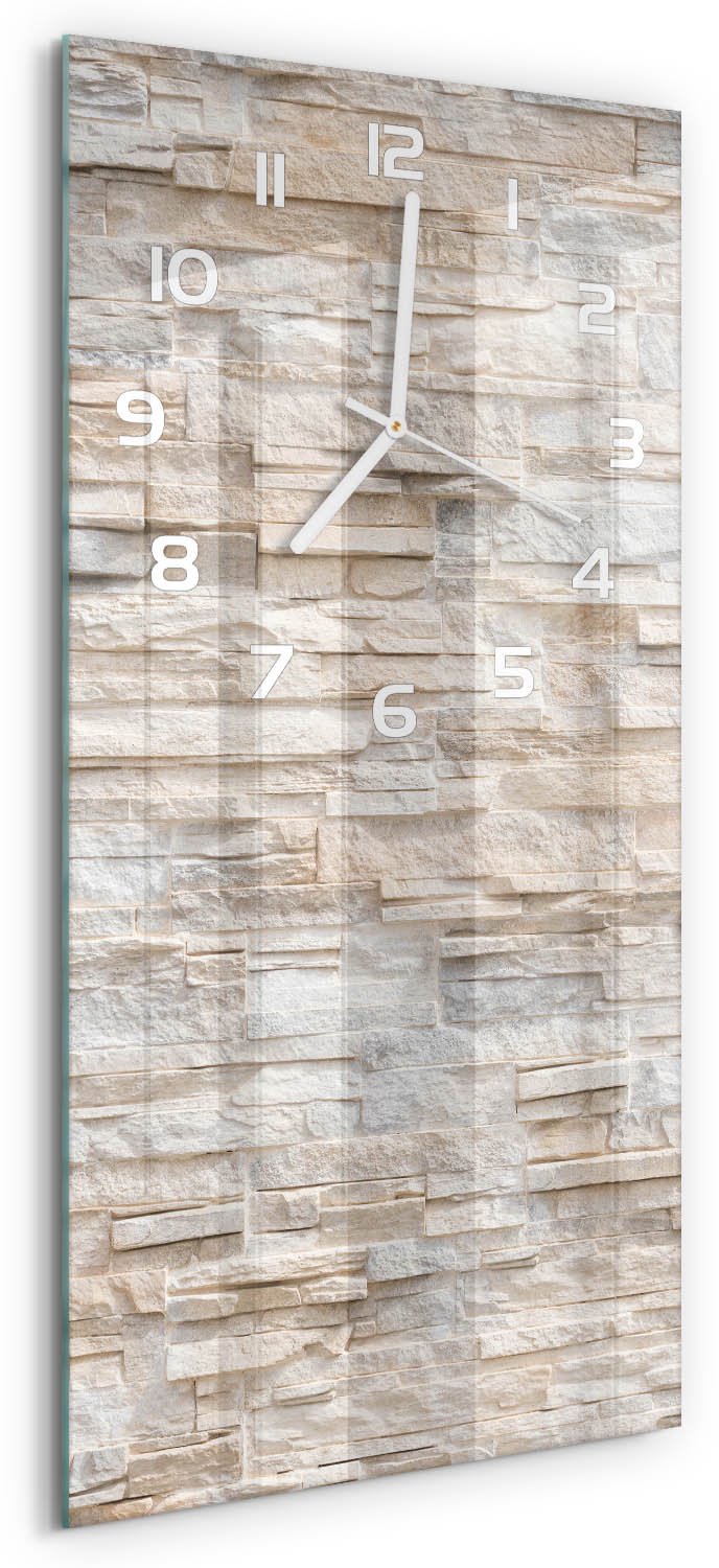 Tulup Wandklok - Bakstenen muur Wandklok Glas Decoratie - 30x60 cm - Beige Gekleurde Glazen Klok - Witte handen - Rechthoekige Klok - Klok Glas Met Opdruk - Moderne Wandklok Glas