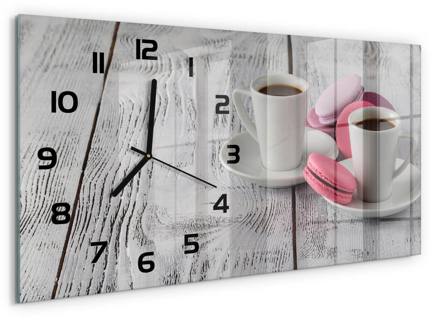 TULUP Wandklok - Koffie en koekjes Moderne Wandklok Glas - 60x30 cm - Roze Wandklok Glas Decoratie - Zwarte handen - Rechthoekige Klok - Glazen Wandklok Design - Klok Glas Met Opdruk