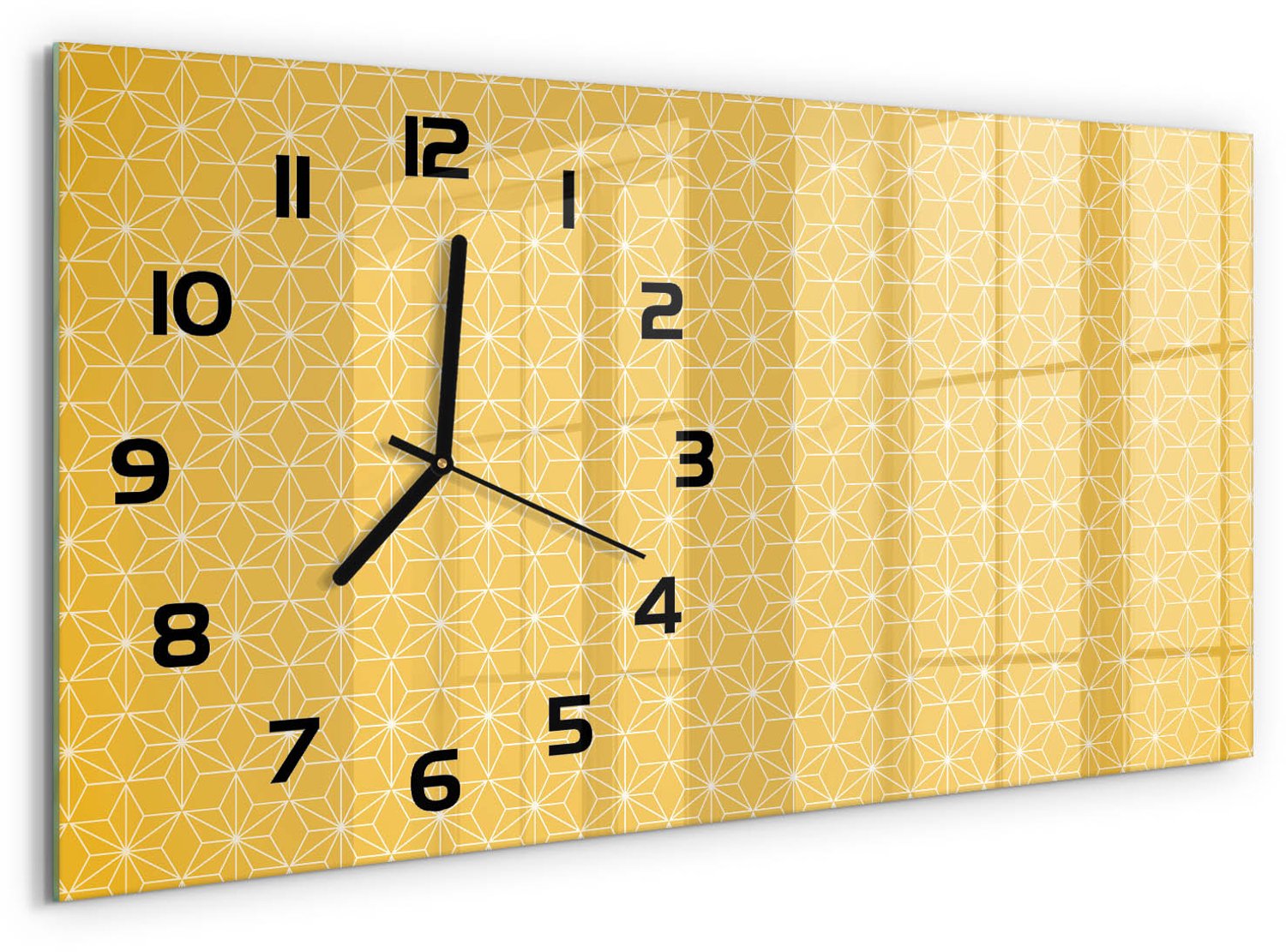 TULUP Wandklok - Sterren Gekleurde Glazen Klok - 60x30 cm - Geel Glazen Klok Met Print - Zwarte handen - Rechthoekige Klok - Moderne Wandklok Glas - Wandklok Glas Decoratie