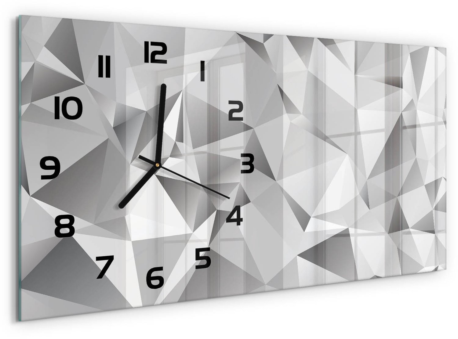 TULUP Wandklok - 3D-abstractie Glazen Wandklok Design - 60x30 cm - Grijs Klok Glas Met Opdruk - Zwarte handen - Rechthoekige Klok - Wandklok Glas Met Motief - Decoratieve Glazen Klok