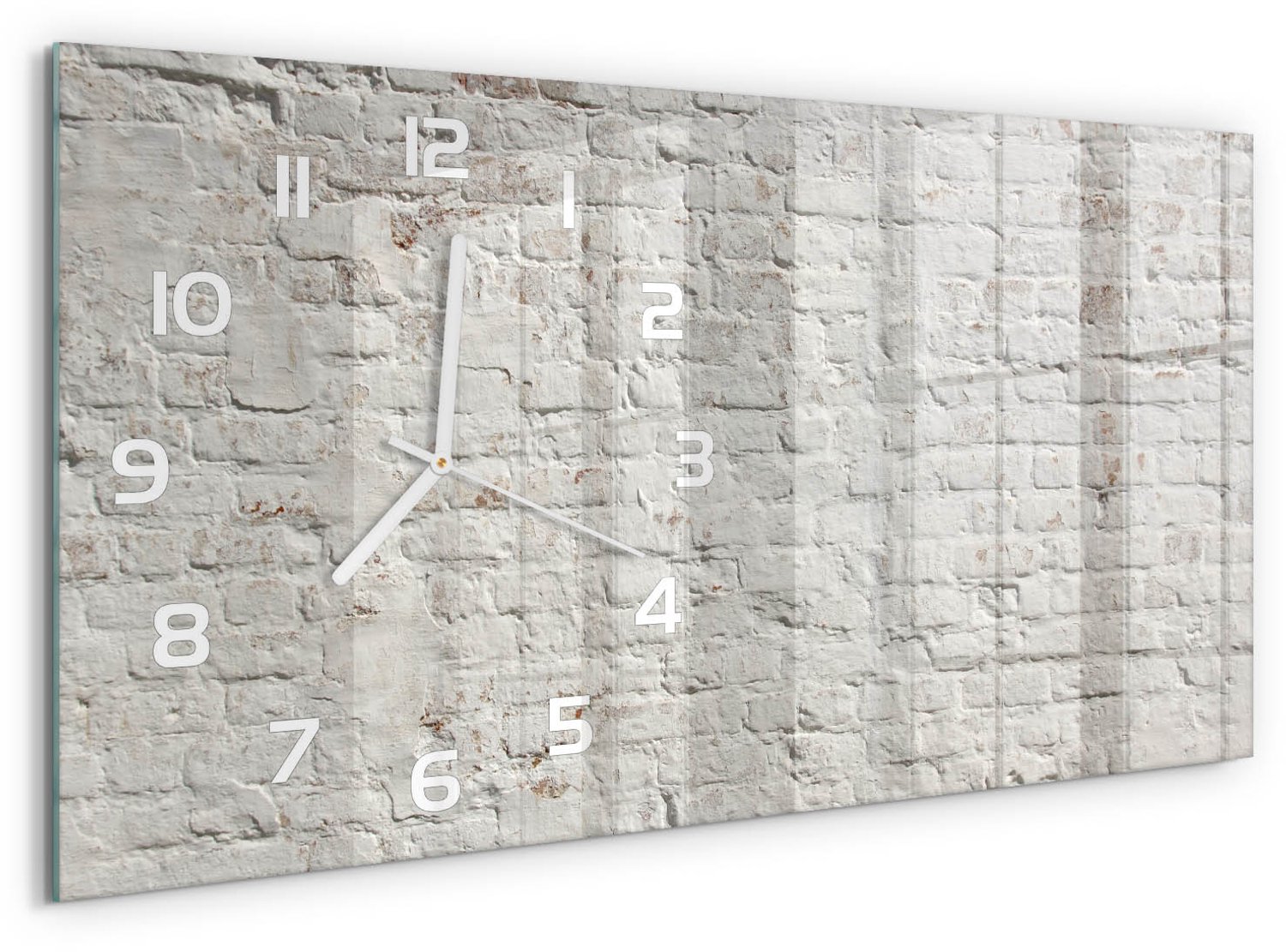 TULUP Wandklok - Bakstenen muur Wandklok Glas Decoratie - 60x30 cm - Wit Gekleurde Glazen Klok - Witte handen - Rechthoekige Klok - Klok Glas Met Opdruk - Moderne Wandklok Glas