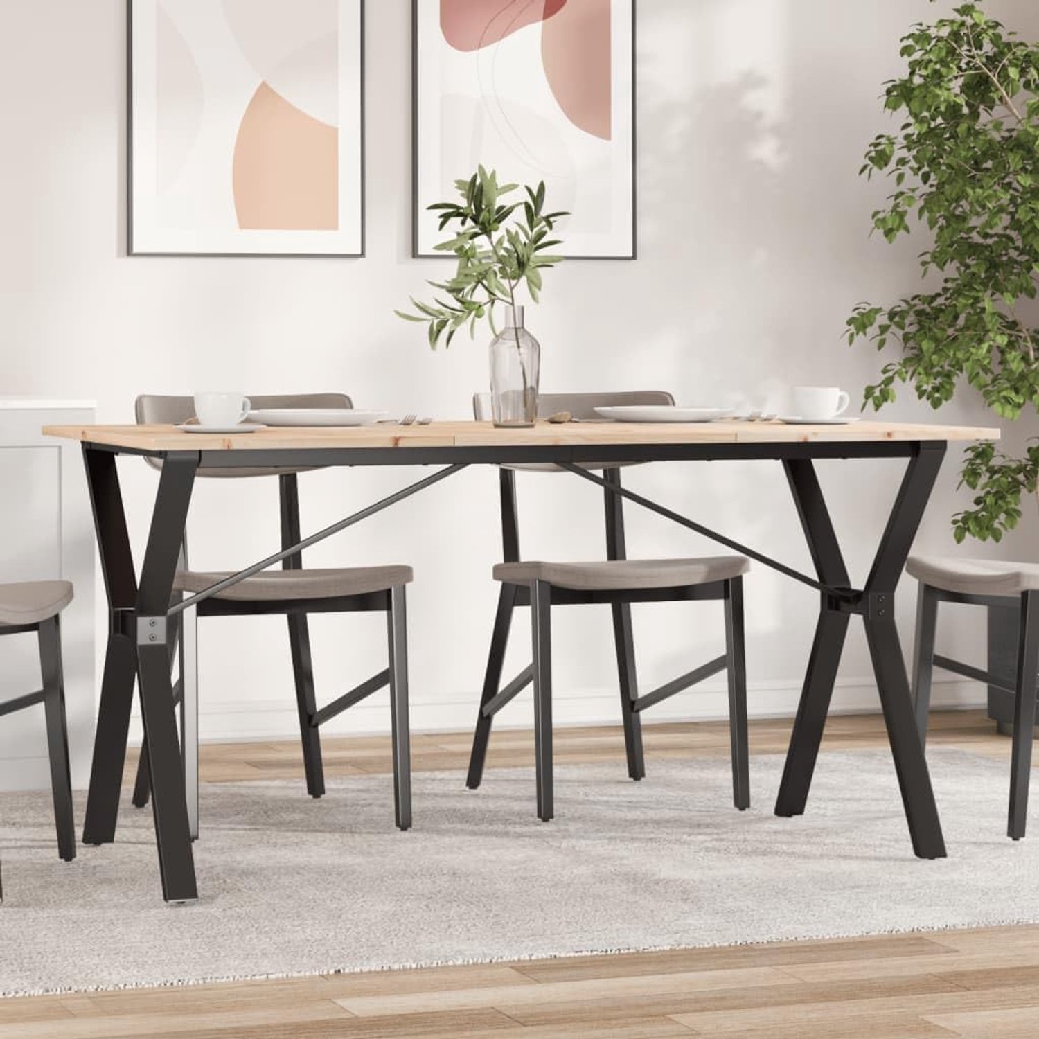 Eettafel 160x80x75 cm massief grenen & staal Y-frame