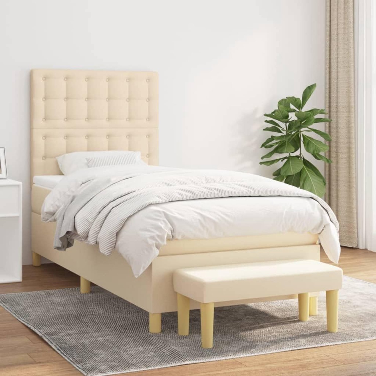 Bed tweepersoonsbed boxspringbed met matras crème 100x200 cm stof geschikt voor familiekamers