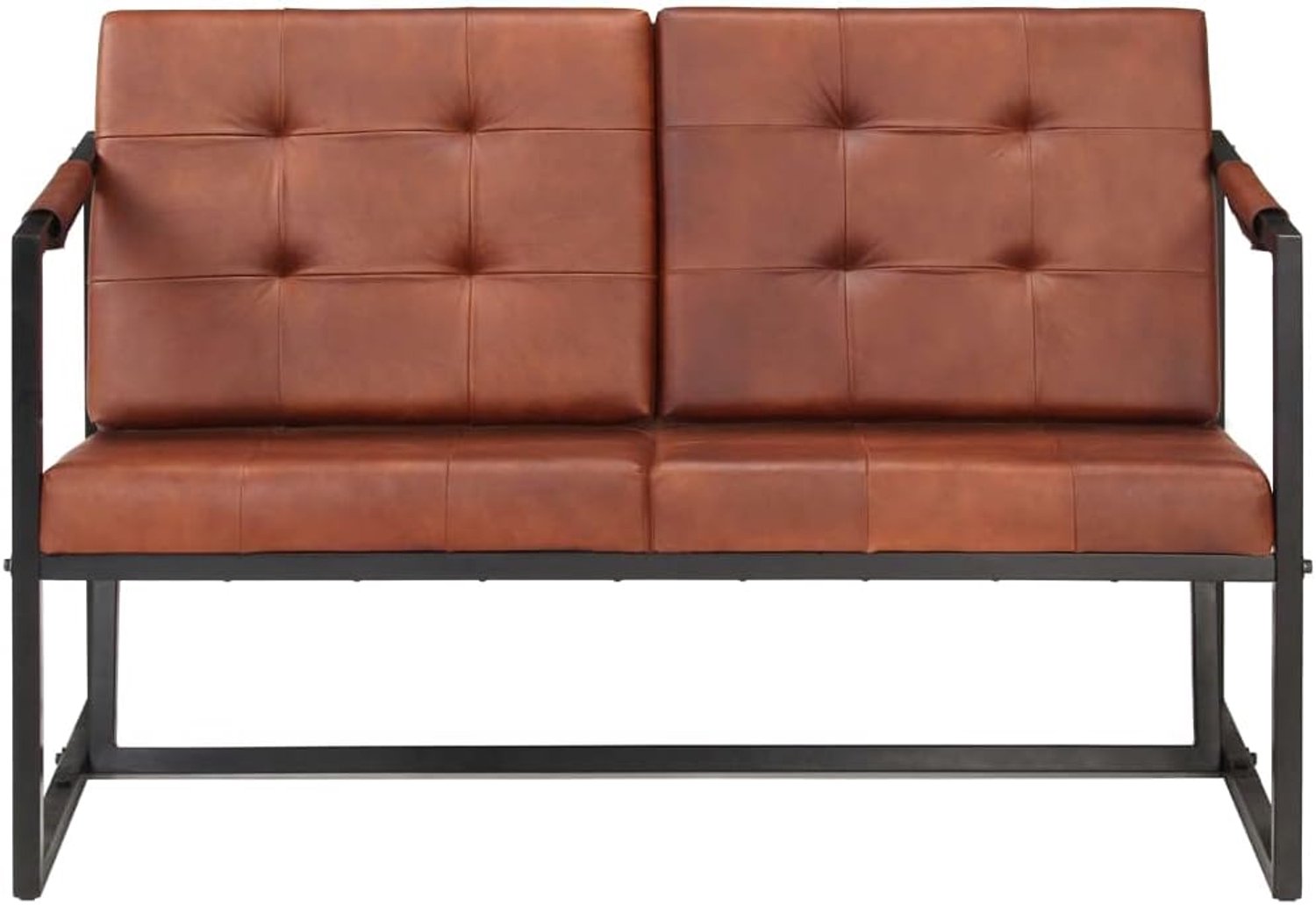 2-zitsbank, bruin, echt geitenleer, woonkamerbank, kantoorbank, slaapkamerbank, loungebank voor woonkamer, slaapkamer, logeerkamer