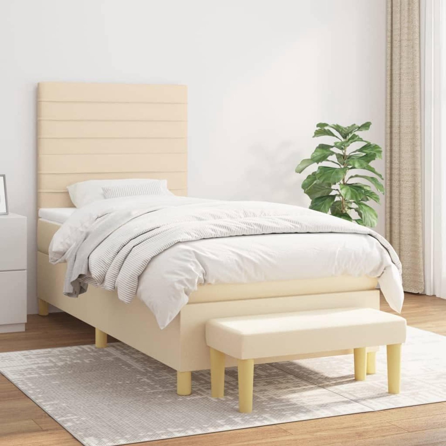 Familiebed, palletbed, boxspringbed met matras, crème, 80x200 cm, stof