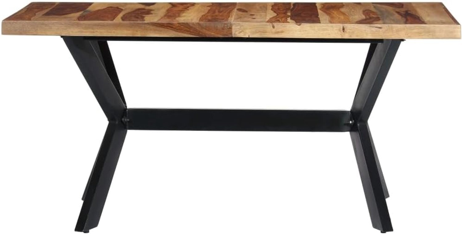 Eettafel, 140 x 70 x 75 cm, van massief acaciahout met stalen frame in kruisvorm, handgemaakte vintage industriële stijl voor eetkamer, eenvoudige montage
