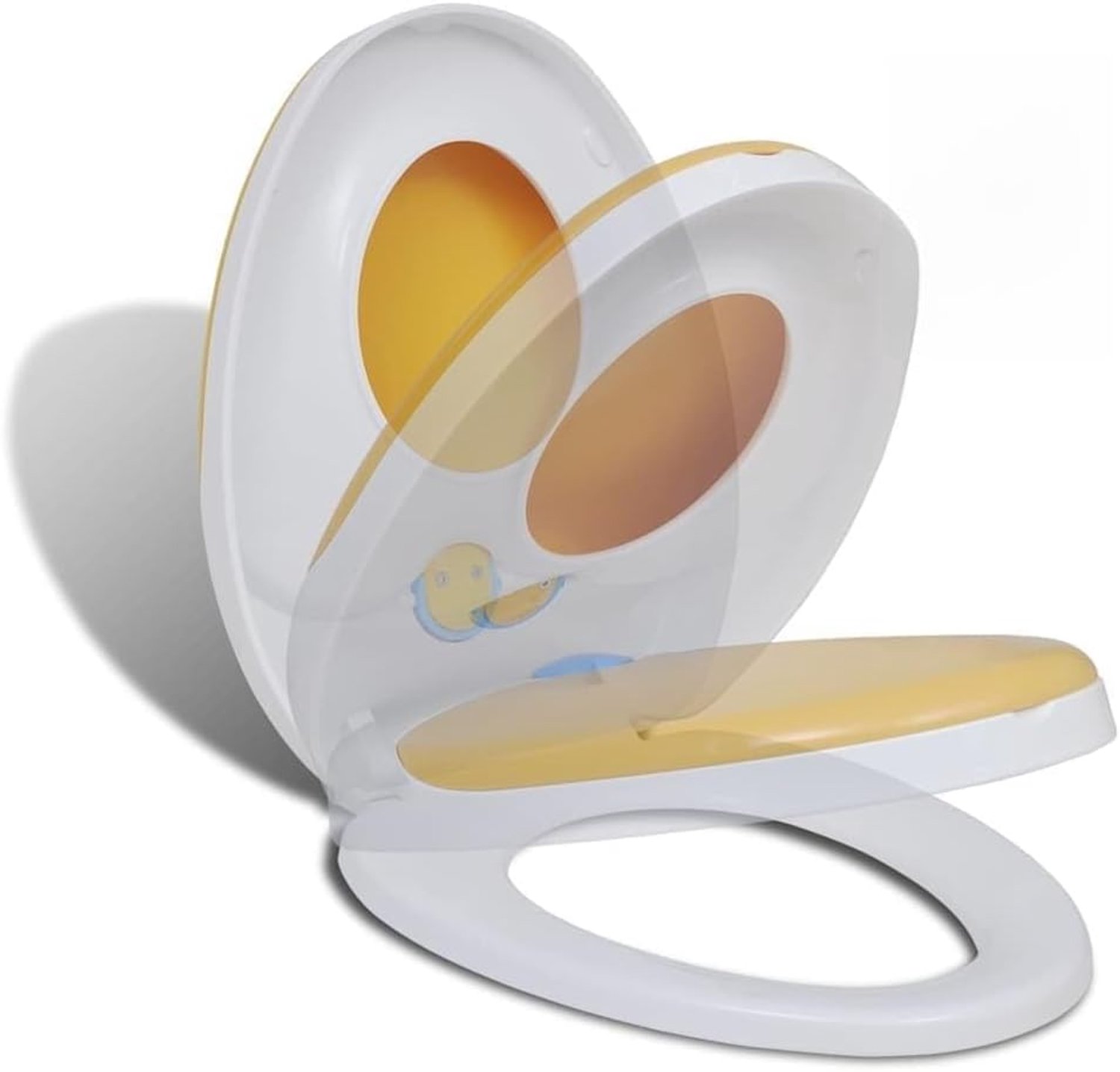 Toiletbril met softclosemechanisme voor volwassenen en kinderen, gezinnen wc-bril met geïntegreerd kinderzitje, wit en geel, 48,5 x 36,5 cm, voor alle gangbare toiletten