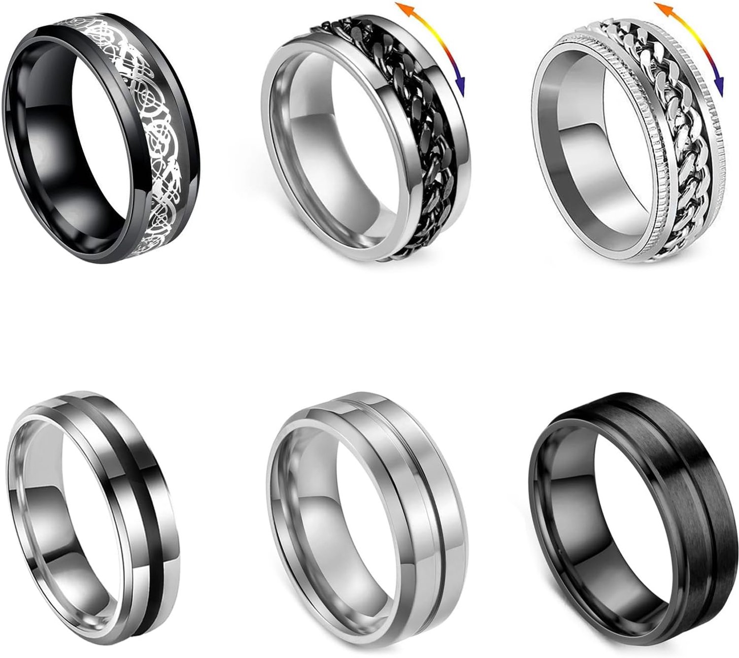 Ringen voor heren, anti-stress ringen, roestvrij staal, set voor mannen, ringen, spinner, bruiloft, belofte
