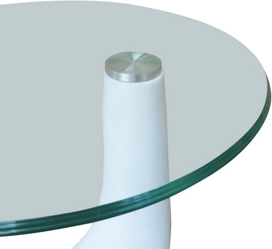 Bijzettafel met ronde glasplaat, tafelblad, bloemenkruk, nachtkastje, salontafel, woonkamer, nachtstand, hoogglans wit — afbeelding 2