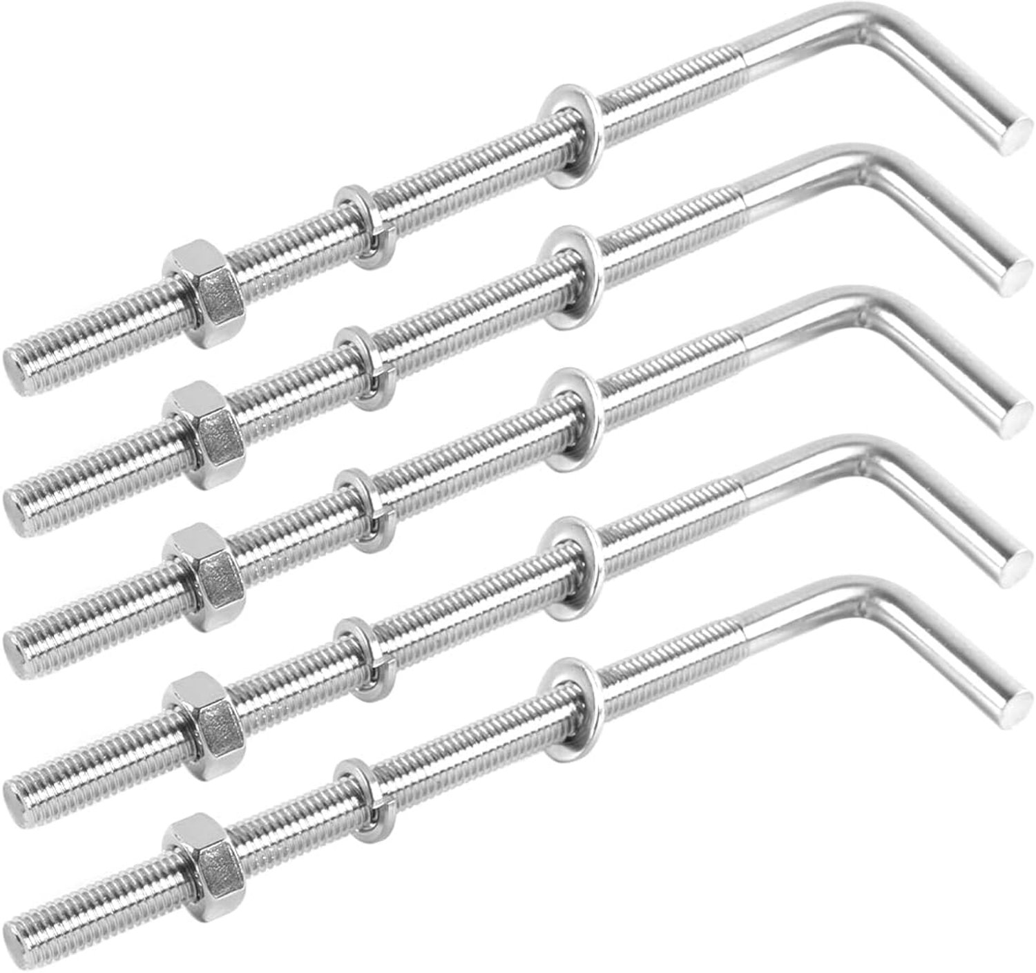 Sets met schroefdraad, M8 X 150 mm, 304 roestvrij staal, funderingsankerbouten, vierkante schroeven, hangende haken, pakket van 5