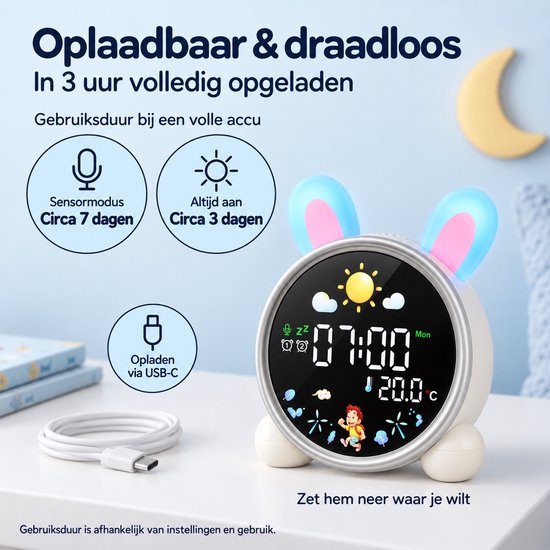 Slaaptrainer - Konijntje - Kinderwekker - White noise machine - Met nachtlampje - Slaapritme trainer - Kinderen en Baby's - dimbaar - — afbeelding 5