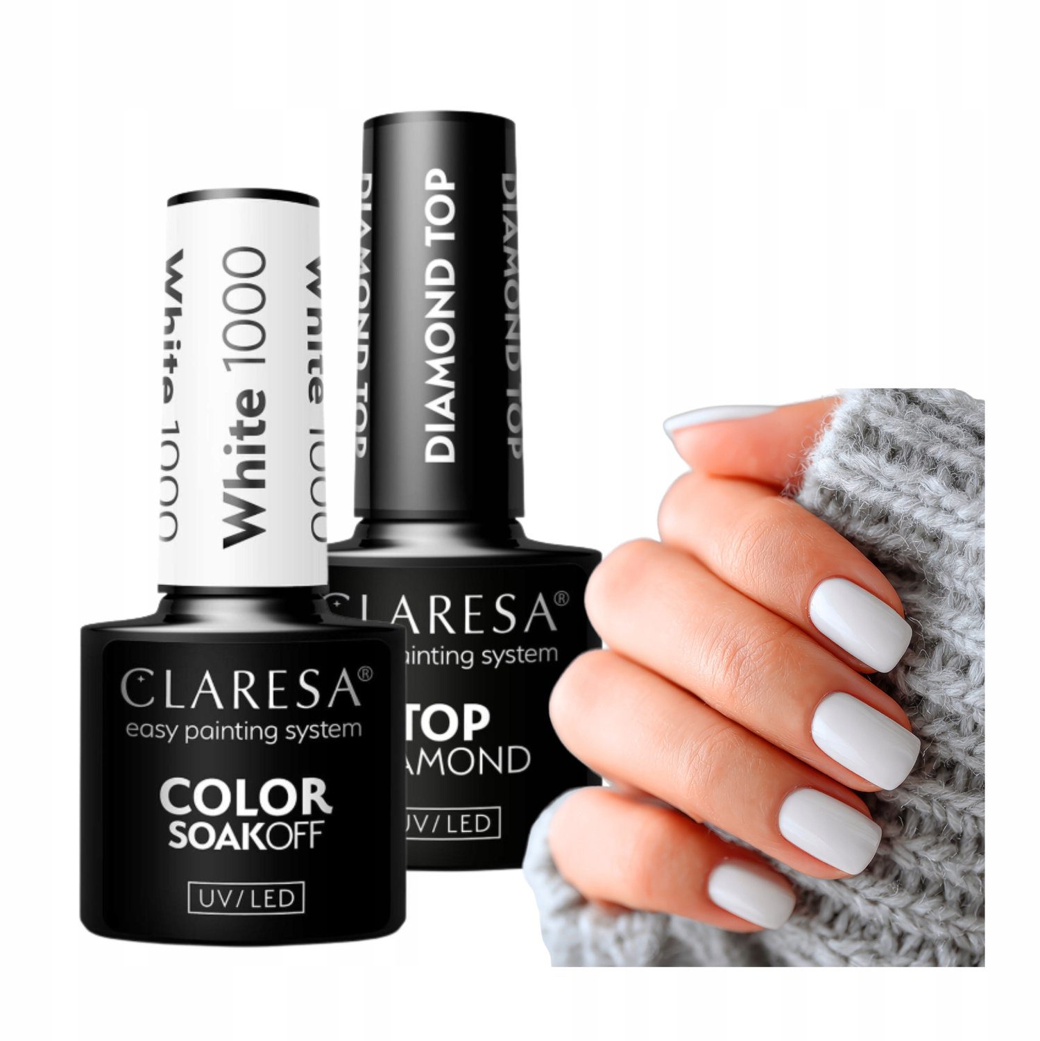 Claresa Hybride Nagellak Set White 1000 + Top Diamond No Wipe