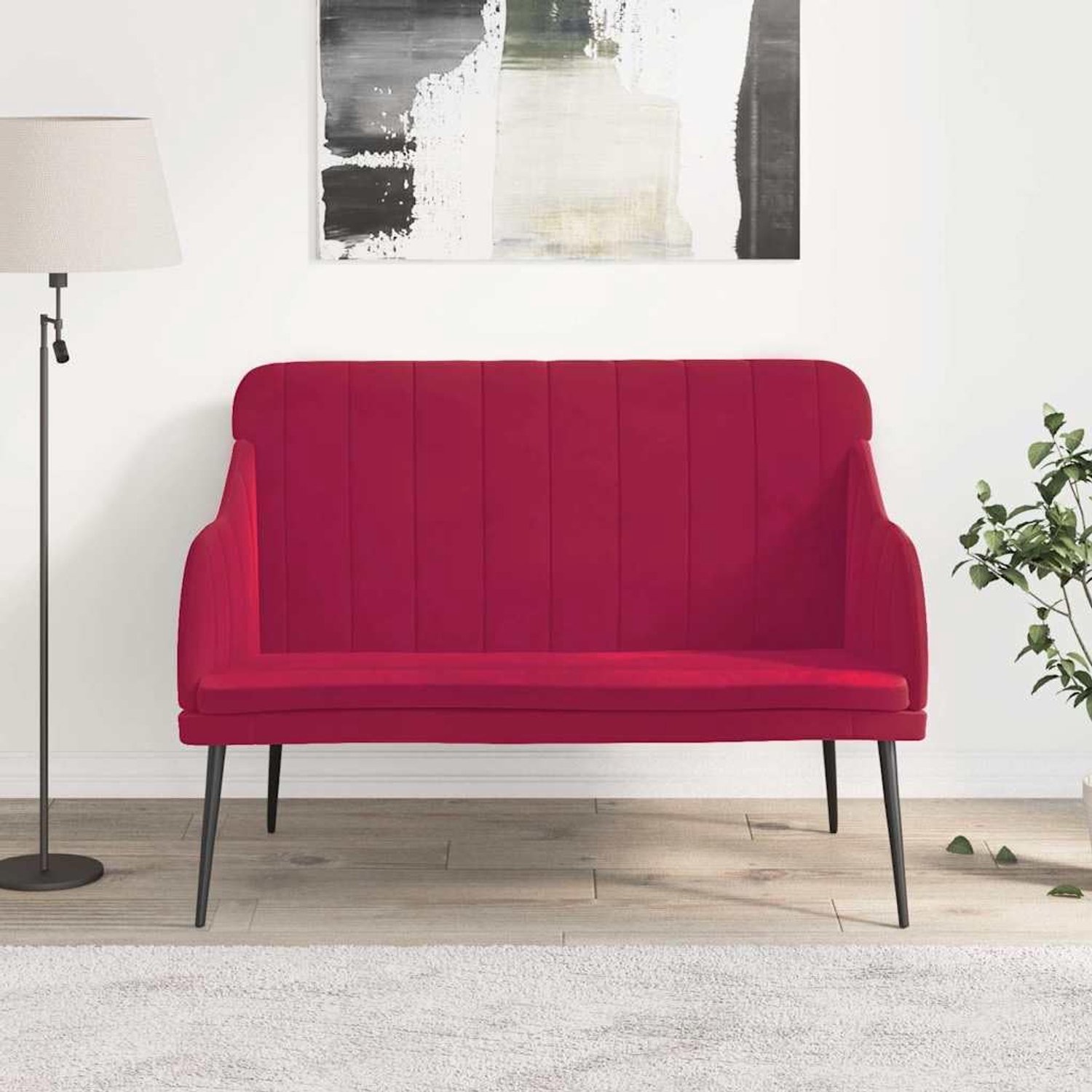 Wijnrood, 110 x 76 x 80 cm, fluweel, salontafel, woonaccessoire met gevoerde rugleuning en diepe zitting, metalen frame