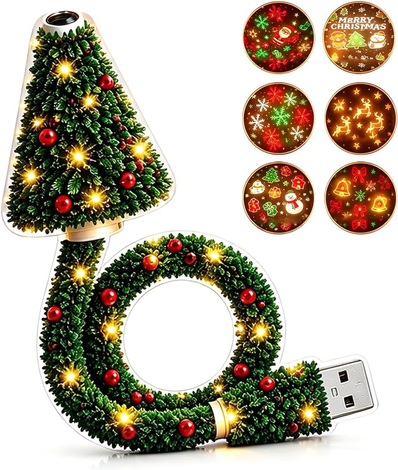 Kerstprojector - Met 6 Kerstafbeeldingen - USB - Projector - Kerst Led-projector - Plug and Play - Vakantieprojector - Projectorlamp - Mini Feestelijke Projector - Flexibele Hals - Kerstdecoratie - Voor kamperen, auto, plafond en wanddecoratie