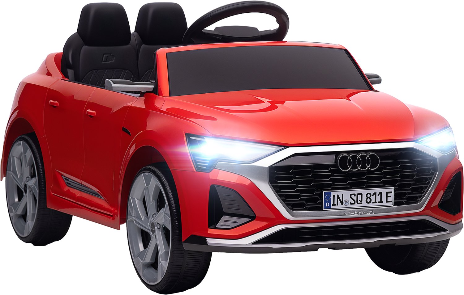 Playon Elektrische kinderauto Audi Q8 - Met afstandsbediening en ledverlichting en muziek - Met vierwielvering - 98 x 49,5 x 43 cm - Rood