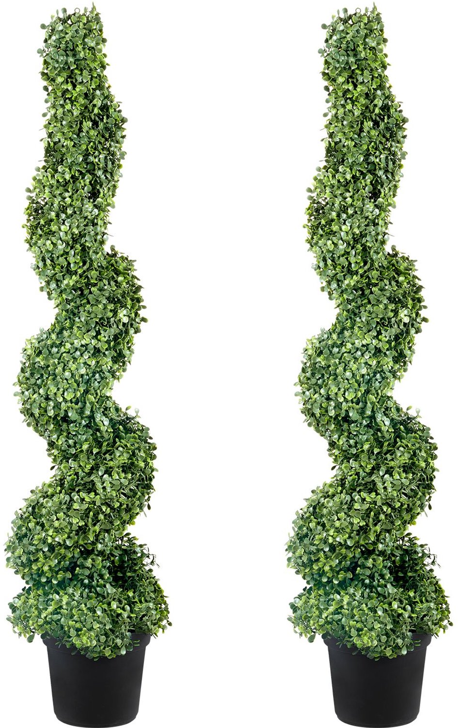 Kunstmatige buxusbomen in vorm gesnoeid- 121-9 cm hoog (2 stuks) Kunstmatige buxusplant voor buiten- het hele jaar door groen met vervangbare bladeren voor decoratie binnen/buiten/tuin