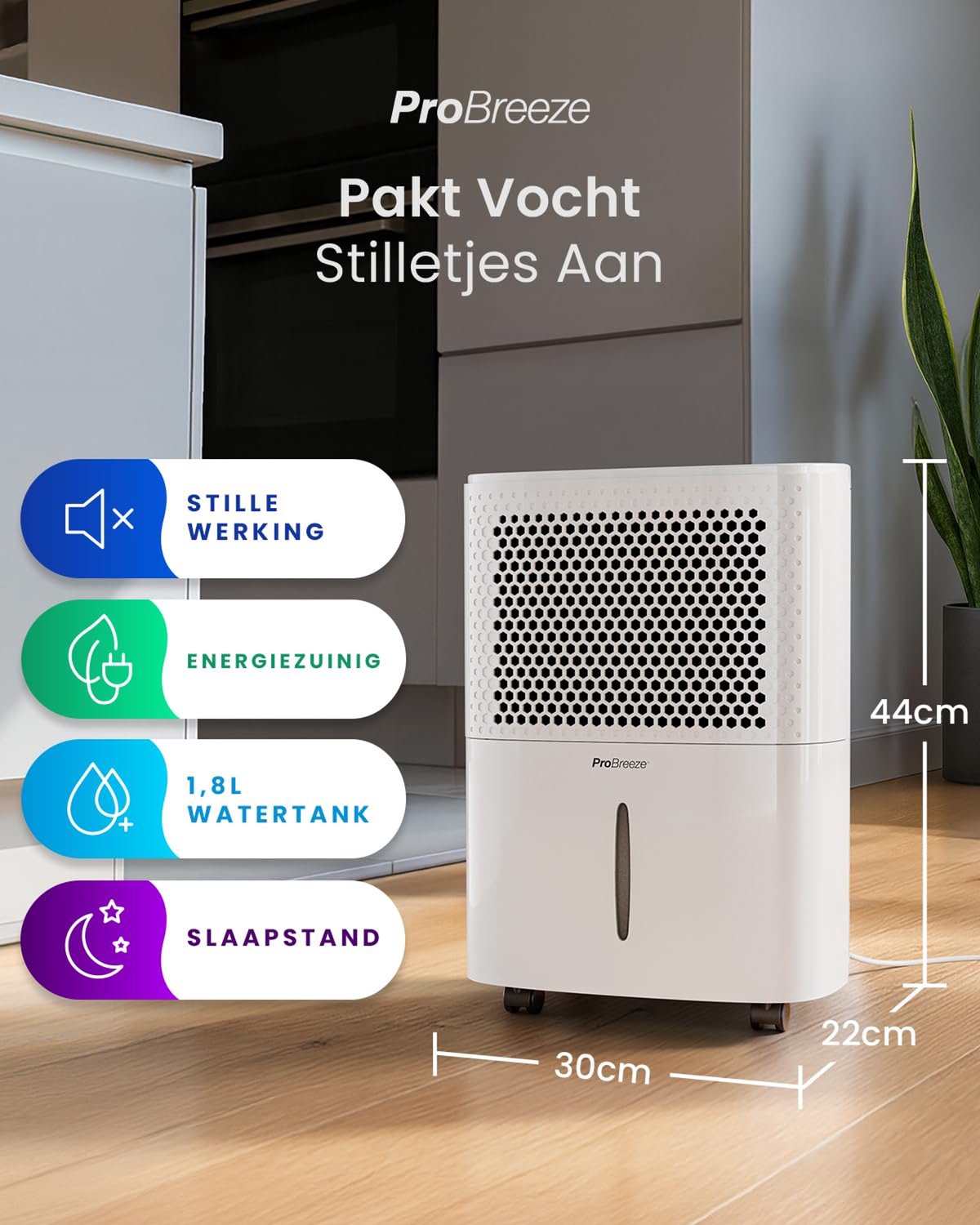 Luchtontvochtiger Automatisch - 12 Liter Per Dag Capaciteit - 3 Snelheden - Kunststof - Wit - Voor Slaapkamer En Badkamer