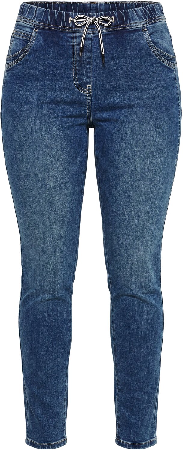 Ulla Popken - Dames - Jegging Sienna smalle pijpen elastische tailleband - Gespoelde wassing - Maat 58