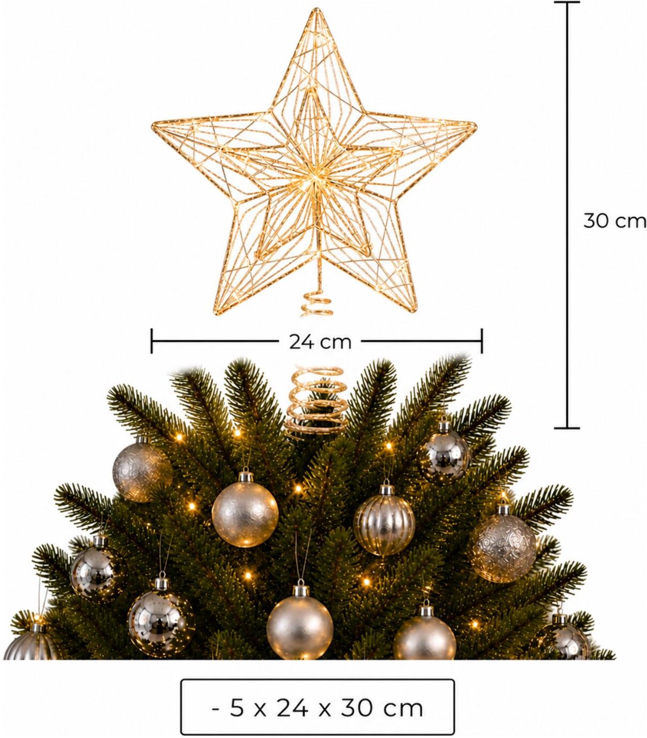 Lumineo Verlichte kerst piek - ster vorm - goud - micro led lampjes - warm wit - H30 - pieken - kerstboompiek – foto 4