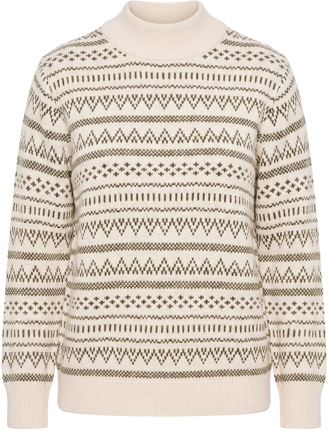 Ulla Popken - Dames - Pullover jacquard opstaande kraag lange mouwen - Parelwit - Maat 46+