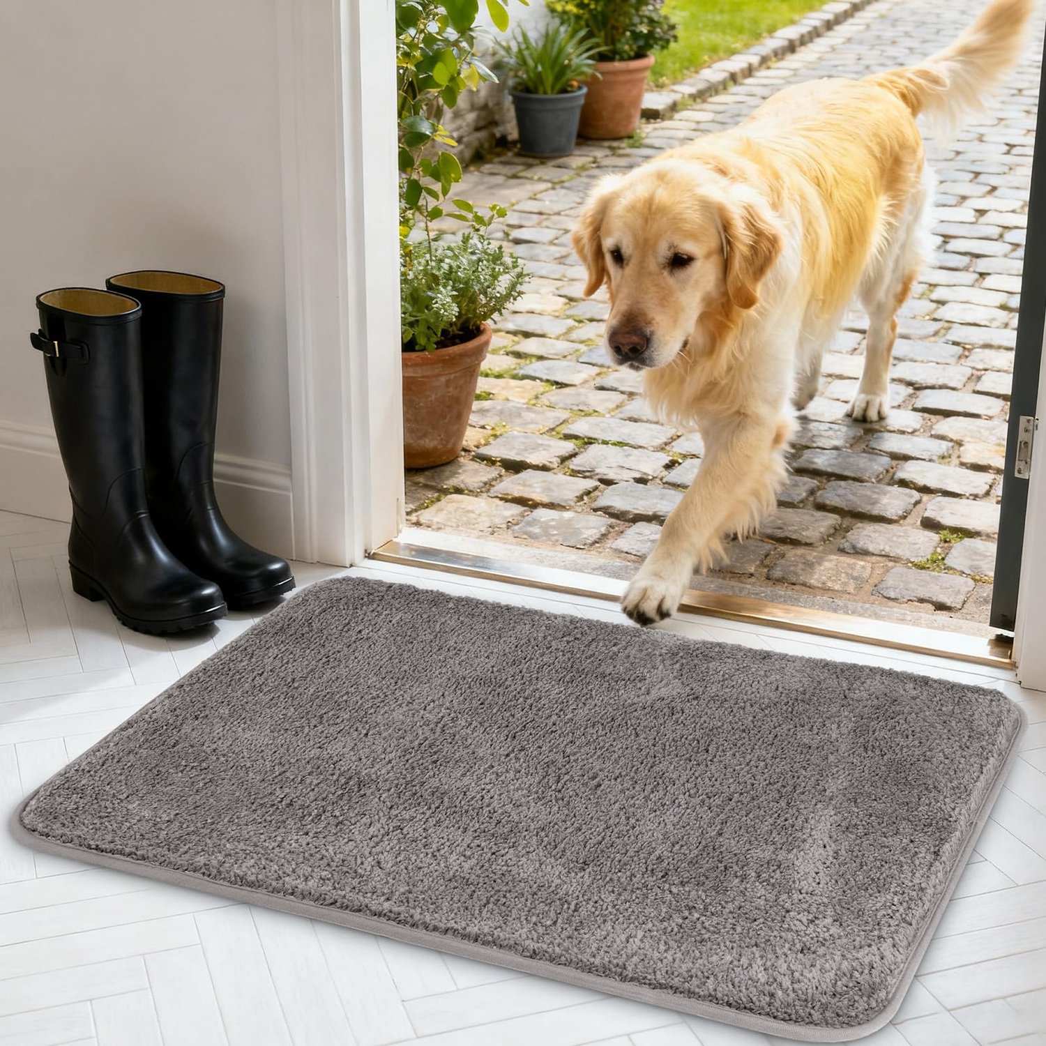 Famanu - Deurmat voor Binnen - Houdt vuil en vocht buiten - Superabsorberend en antislip - Grijs 1 stuk