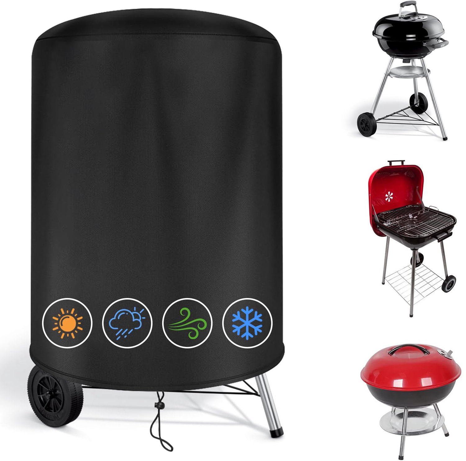 Famanu - BBQ Hoes voor Houtskoolgrills - Bescherming tegen weersinvloeden - Robuust en waterdicht - Zwart 1 stuk