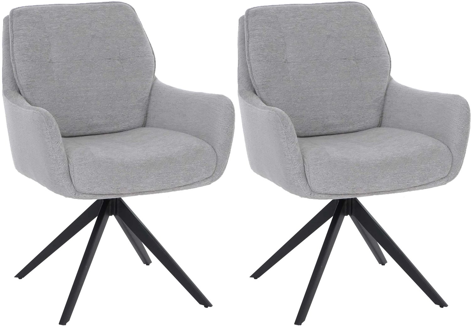 Set van 2 eetkamerstoelen MCW-Q37, draaibare keukenstoel met Auto-Return, stof (680 g/m²) chenille metaal MVG ~ lichtgrijs