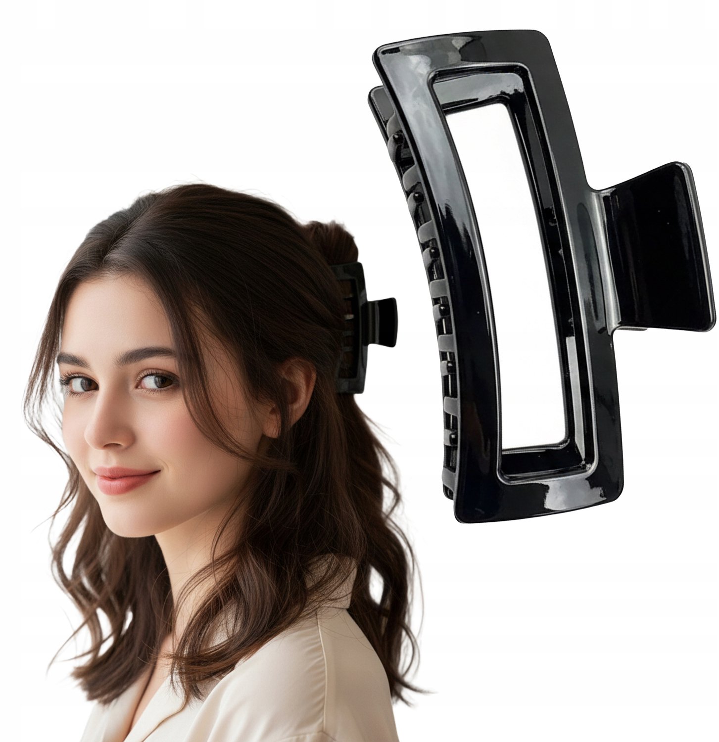 XXL Haarclip Zwart Glanzend Rechthoekig - 13cm