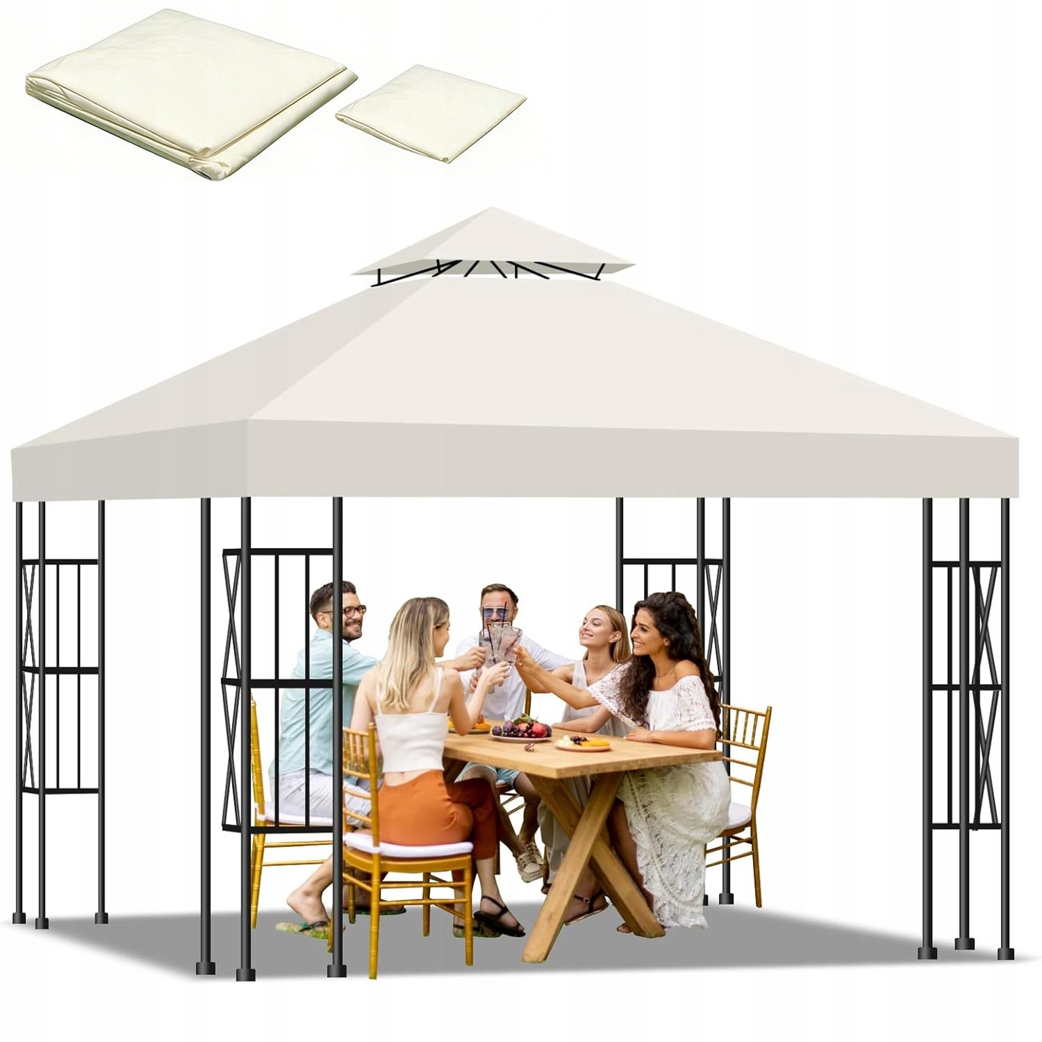 Dakzeil voor tuinpaviljoen 300x300 cm, waterdicht, beige