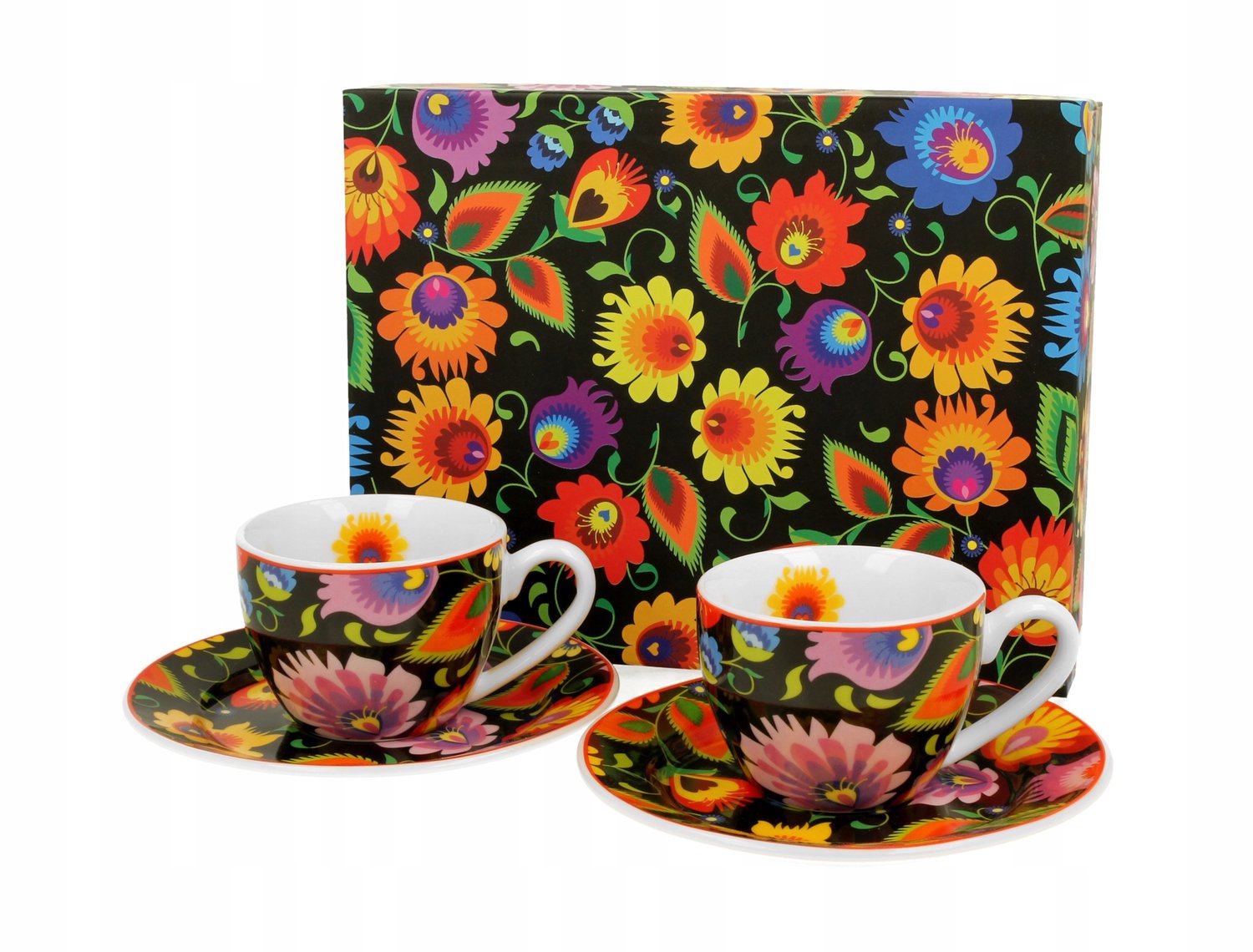 Duo Etnic Espressokopjes met Schotels (2 stuks) - New Bone China
