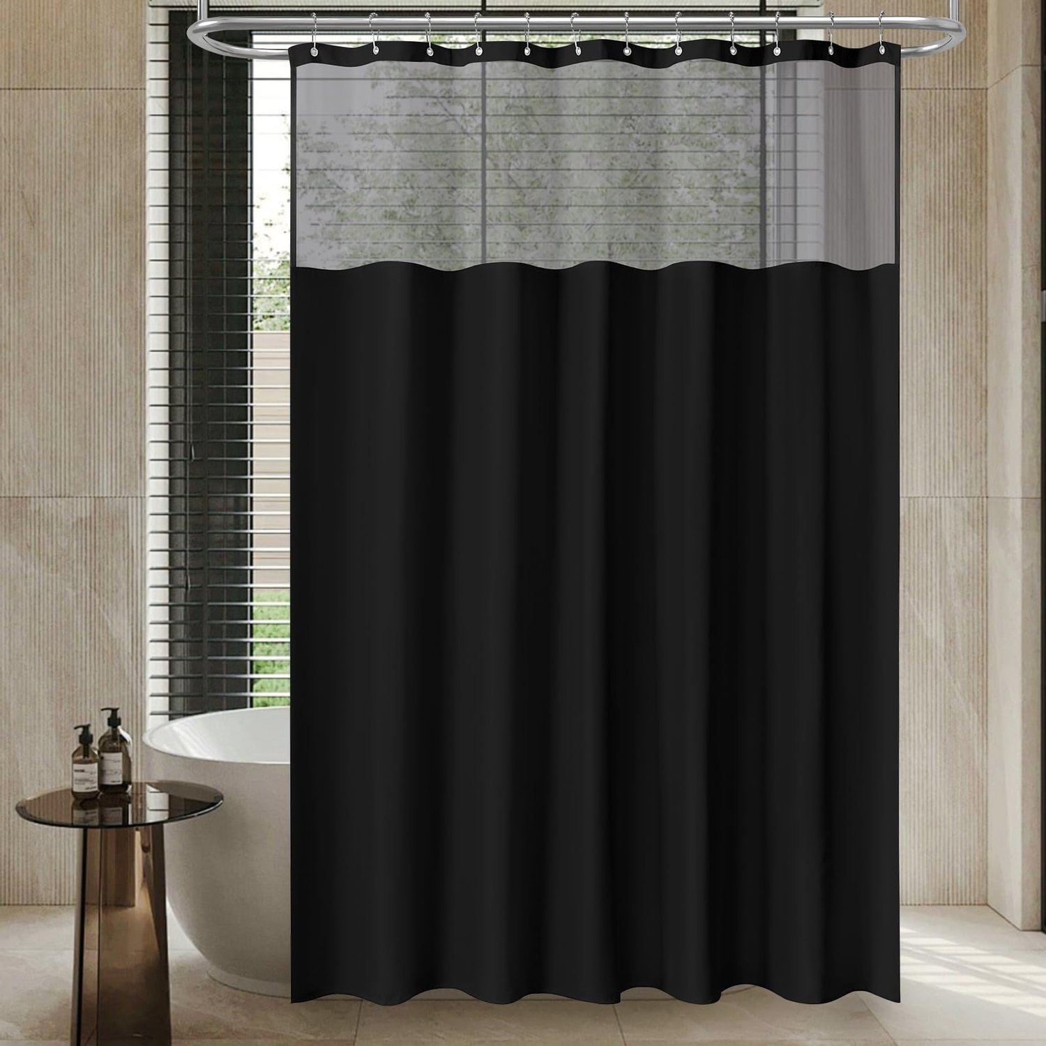 Douchegordijn Waterdicht - Douchegordijn 183x183 cm - Douchegordijn Wasbaar - Douchegordijn met Mesh Raam - Douchegordijn met Haken - Antislip Gewogen Zoom - Badkamergordijn