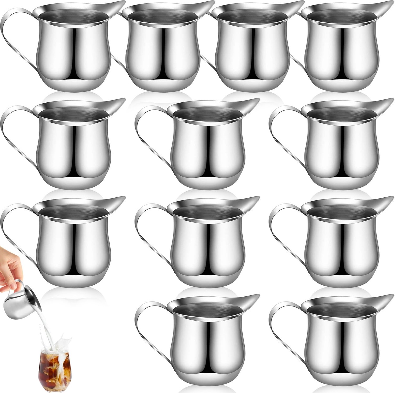 Set van 12 Roestvrijstalen Melkkannetjes 90ml