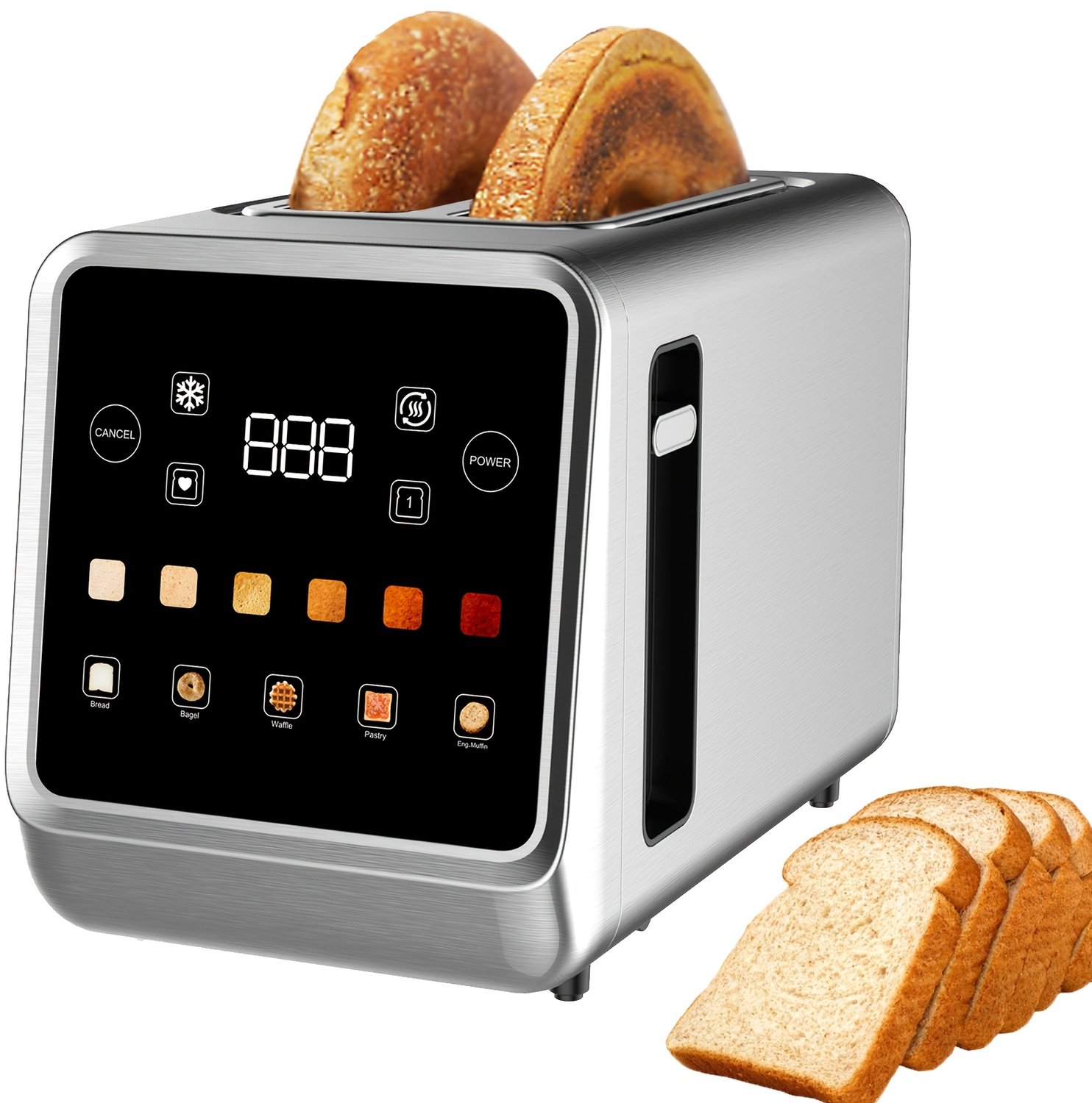 Mura Broodrooster - Rooster - Toaster - Dubbel Aanraakscherm - 2 Sleuven - 6 Bruiningsstanden - Kleur Aanpassing - Zilver