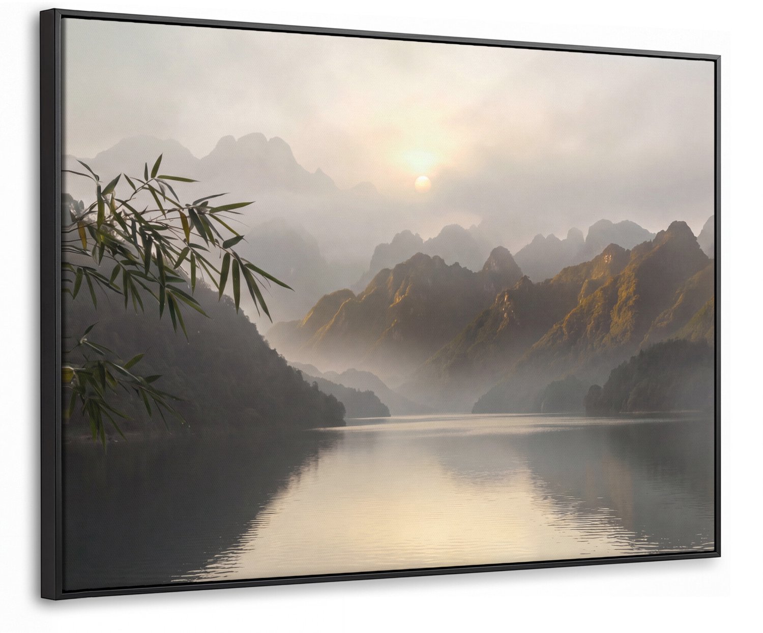 Canvas Schilderij met Baklijst - Bergen - Water - Mist - Natuur - Landschap