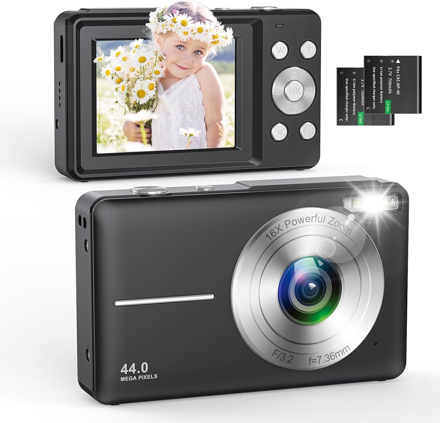 Digitale Compact Camera FHD 1080P 44MP met 2.4 Inch LCD Scherm en 16x Zoom