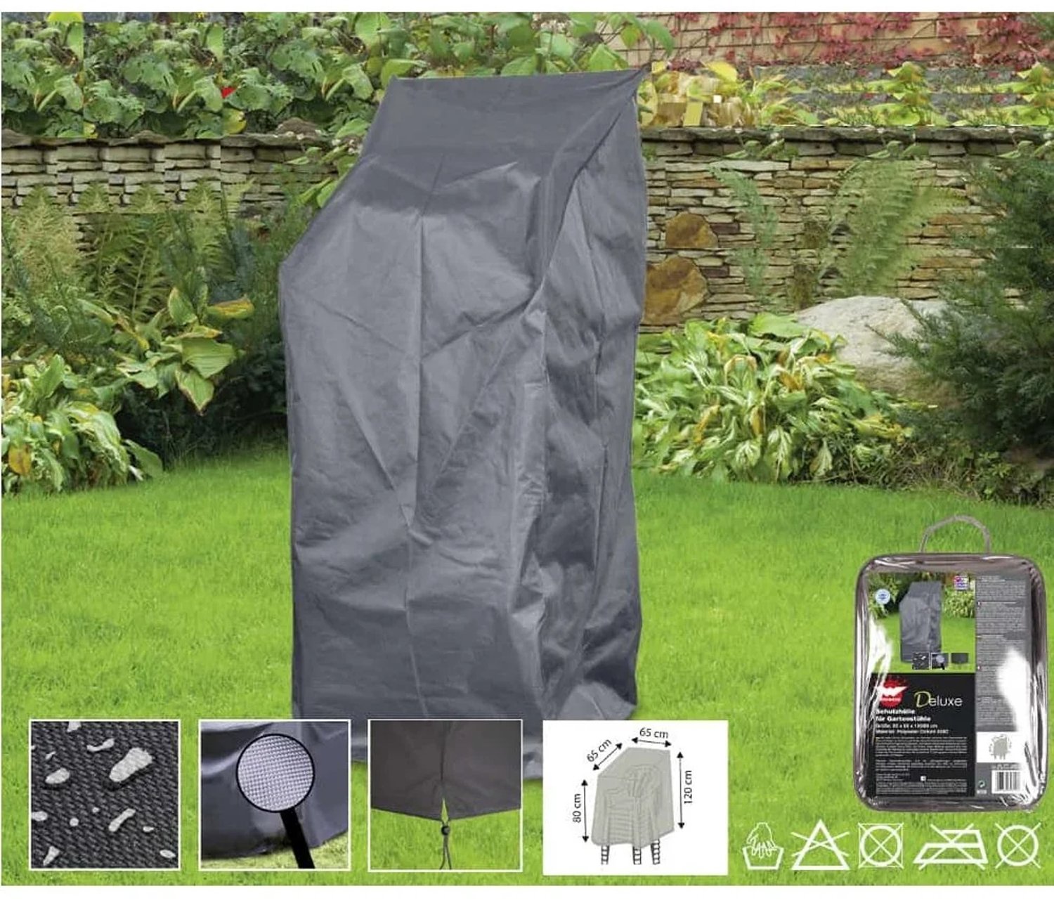 Boni-Shop® Beschermhoes Deluxe voor tuinstoel, 65 x 65 x 150/110 cm Donkergrijs