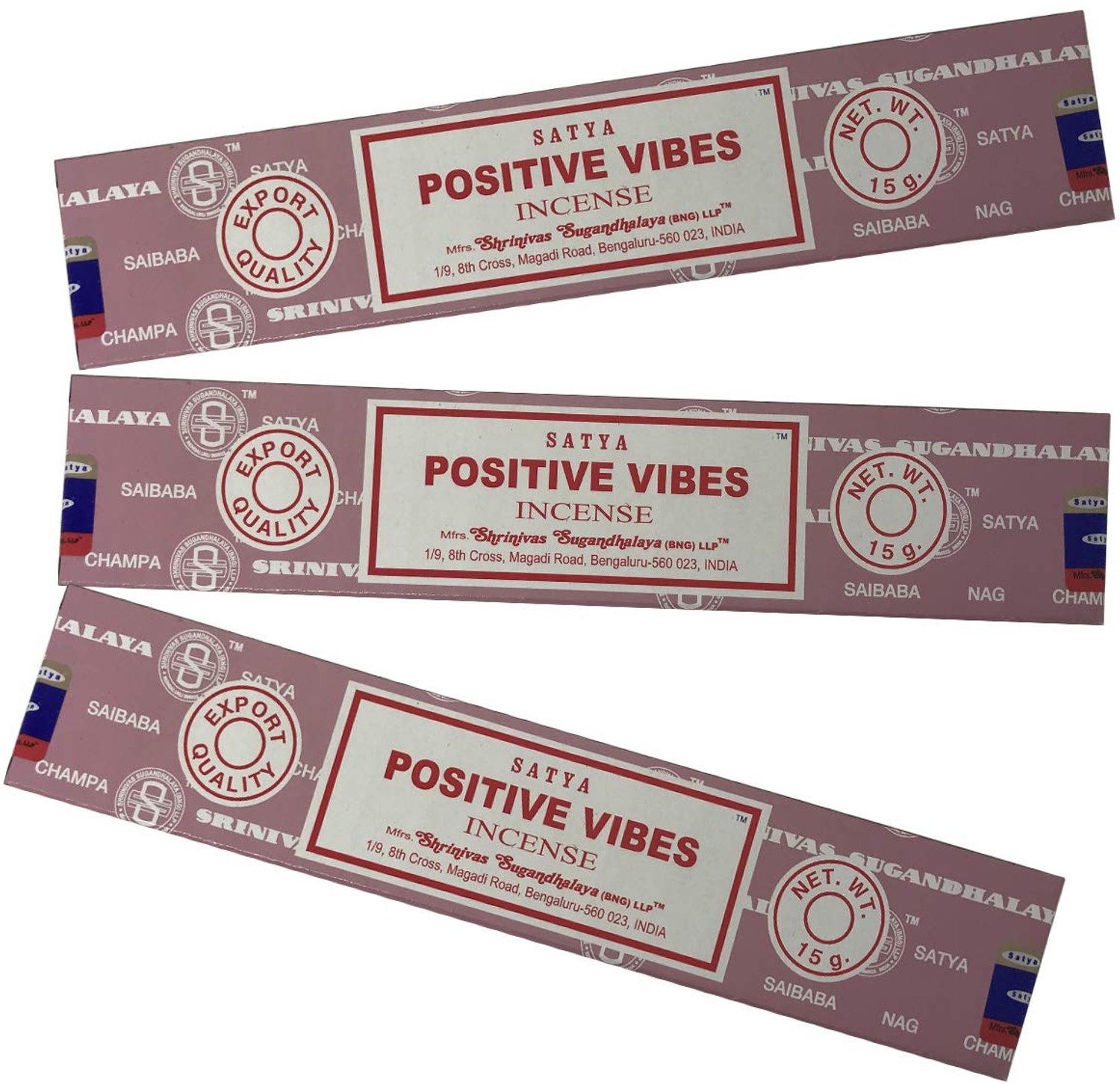 Nag Champa Wierook Sticks - Positieve Vibes - 3 Pakken van 15 g