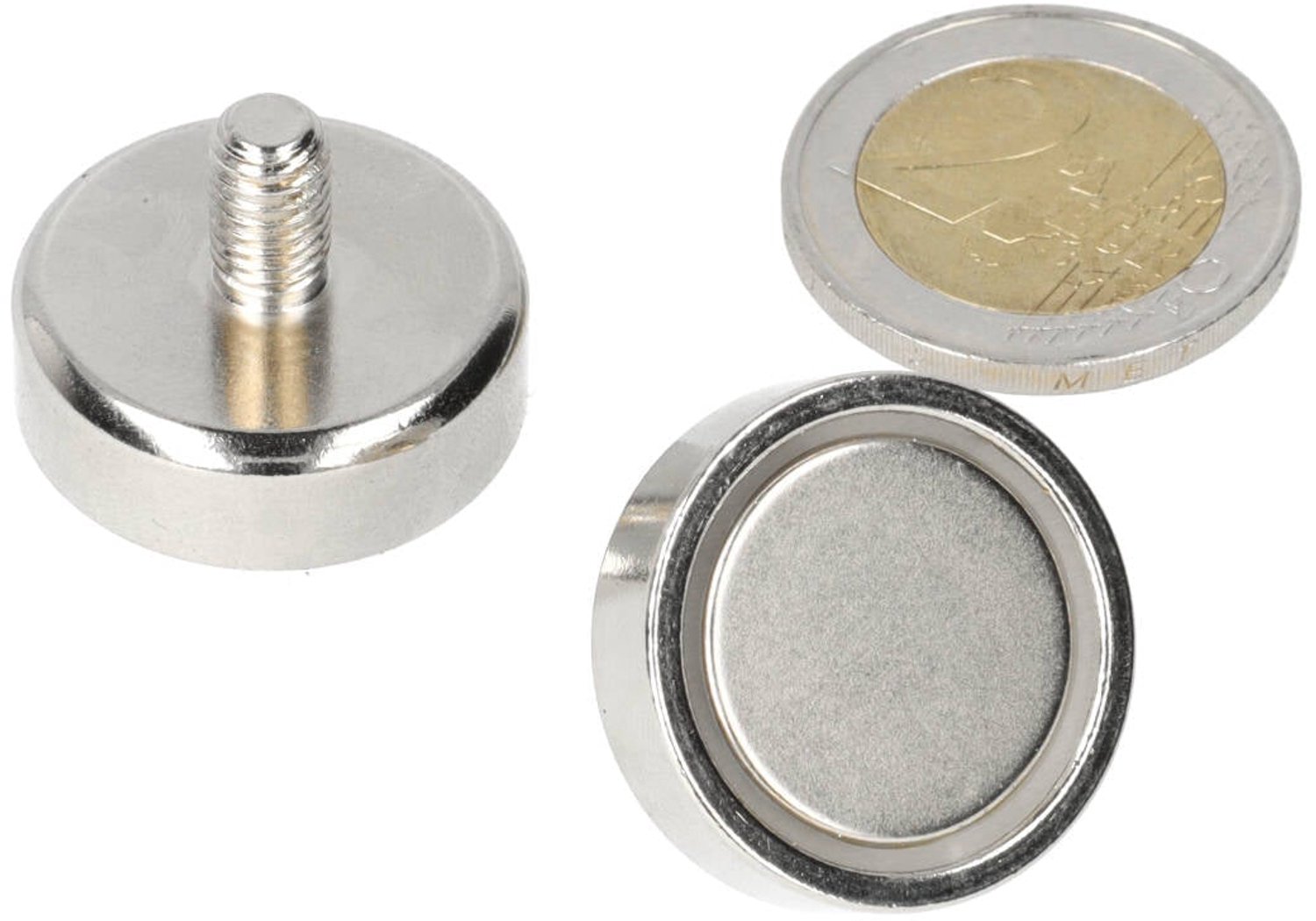 Neodymium Potmagneet Ø25 x 8 mm N40 NiCuNi draadstift M6 – 3 stuks